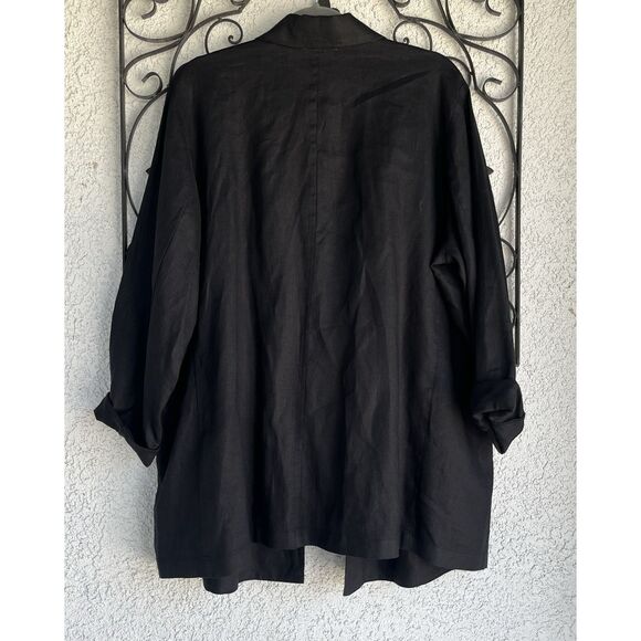 Eileen Fisher Notched Lapel Longline Organic Linen Open Blazer - Size 1X- Black - Picture 13 of 13